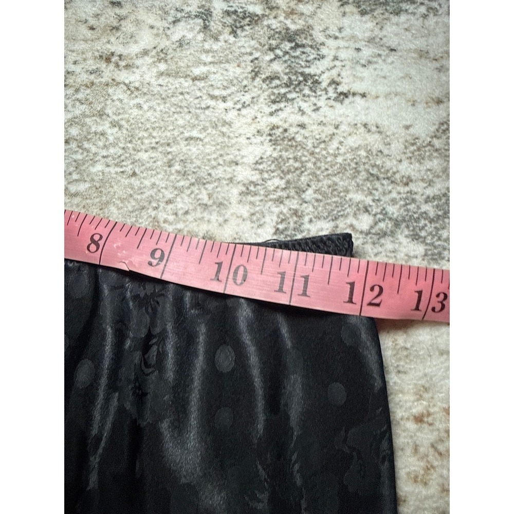 Vintage Black Satin Floral Polka Dot Jacquard Lace Trim Half Slip Skirt 27 Inch - Picture 4 of 6